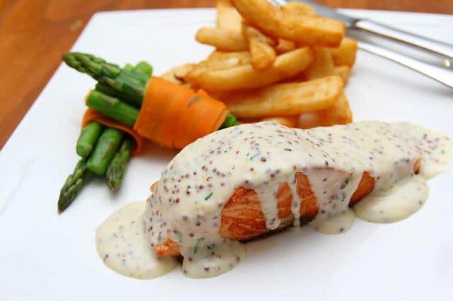 Photo of a serving of salmon in cream