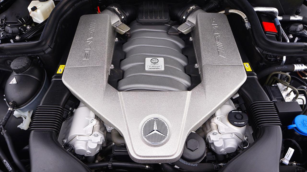Battery under the hood of a Mercedes