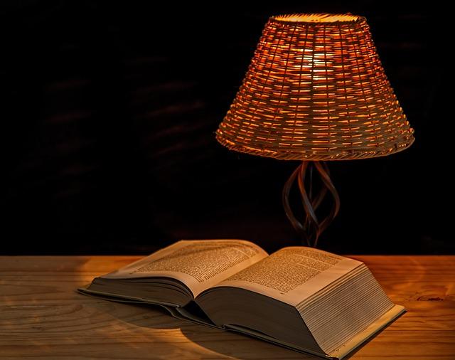 Beautiful table lamp and book