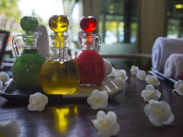 Set of beautiful jars with oils