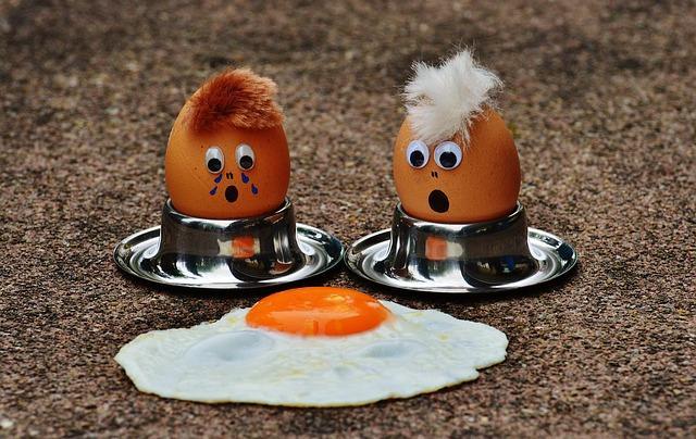 Photo joke with chicken eggs