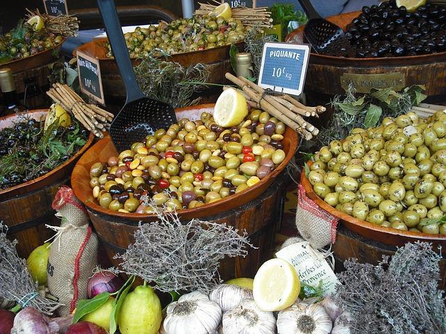 Photo of a counter with olives and olives