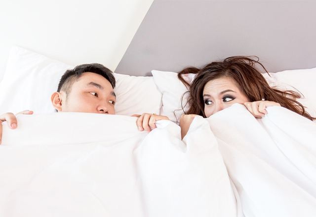 Woman and man snore